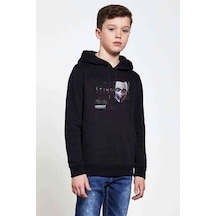 Tshirthane Sting Wrestler Baskılı Unisex Çocuk Kapüşonlu Siyah Sweatshirt Siyah