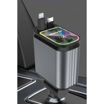 Acl Acc-01 Rgb Işıklı 66w Araç Şarj Cihazı 4in1 Geri Çekilebilir Kablo Type-c + Lightning Yıldızlı Tavan