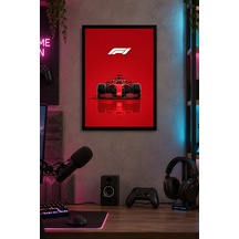 Kırmızı Formula Afişi Desenli Dekoratif Mdf Tablo, Çerçeve Görünümlü Ahşap Poster