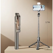 Selfie Çubuğu Bluetooth Kumandalı Kablosuz 170cm Çok Fonksiyonlu Işıklı Tripod R1s-l 170 Cm