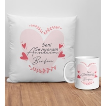 Bk Gift Kişiye Özel Anne Tasarımlı Beyaz Kırlent Yastık Ve Kupa Seti-8, Anneye , Anneler Günü leri