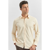 İmza Açık Bej Uzun Kol Düz Bez Ayağı 032 Sert Yaka Classic Slim Fit Gömlek 1004240334 Açık Bej