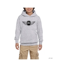 Mini Cooper Logo Gri Çocuk Kapşonlu Sweatshirt Gri