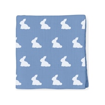 %100 Pamuk Müslin Bebek Örtüsü - Mono Lapin Royal Blue 100x100 Cm Muslın-ral-100100