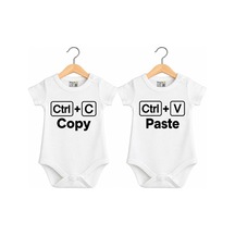 Babylimon Unisex İkiz Bebeklere Özel Copy + Paste Baskılı 2'li Zıbın Seti Beyaz - 936542286 Beyaz
