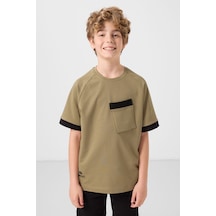 Tommylife Koyu Bej Pamuklu Yumuşak Dokulu Oversize Cep Detaylı Erkek Çocuk T-shirt - 11295 Bej