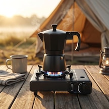 Siyah Moka Pot 3 Fincanlık, 180 Ml Alüminyum Espresso Demliği, Ocak Üstü Kahve Cezvesi, Gazlı Elektrikli Seramik Ocak Uyumlu, 9x12x17 Cm