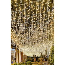 4 Metre 8 Fonksiyonlu Perde Led 96 Ledli 50x60x70cm Saçaklı Kablolu Fişli Sarı