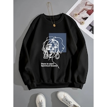 Startmore Kadın Beauty Baskılı Oversize Bisiklet Yaka Sweatshirt Siyah Siyah