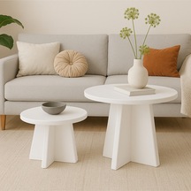 Luna Model 2 Li Orta Sehpa Seti, 58 Cm, 40 Cm Çaplı, Yükseklik 39 Cm, 46 Cm İskandinav Stil Beyaz