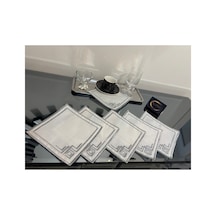 Kokteyl Peçetesi, Gümüş Nakışlı Kare Özel Seri Kahve Tepsisi Peçeteliği,6'lı Sunum Peçetesi, Şık Renkli-beyaz-gold-gümüş-siyah