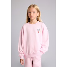 Defacto Relax Fıt Bisiklet Yaka Kalp Desenli Sweatshirt Kız Çocuk I4063a826aupn47 Pembe-pn47