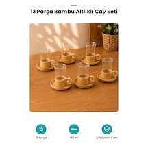 12 Parça Çay Seti - Bambu Bardak Altlığı - Çift Cidarlı Cam - 150 Ml Şeffaf