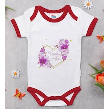 Bk Gift Bk Kids Kişiye Özel Çiçek Tasarımlı Kırmızı Bebek Body Zıbın-3