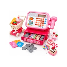Pembe Oyuncak Yazar Kasa Ve Market Arabası Seti - Barkod Okuyuculu Eğitici Evcilik Oyuncağı 3+ Yaş