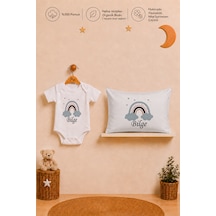 Pia Baby İsme Özel Kısa Kollu Erkek Bebek Body Zıbın Ve 35x45 Yastık Kılıfı %100 Pamuk Organik Baskılı Bebek Hediyesi 1033bayyx Krem