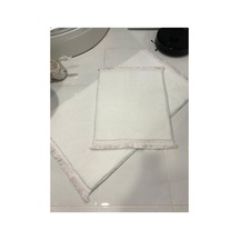 Buççin Online Mağaza Peluş Post Banyo Paspas Takımı Ikili Saçaklı Makinada Yıkanabilir Polyester Kalın 12 Mm + Beyaz Çok Renkli