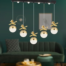Lokken 5'Li Sıralı Gold 50 Watt Kristal Ledli Modern Oturma Odası Salon Sarkıt Avize