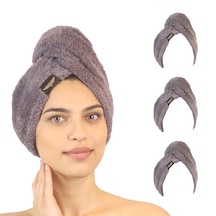 3'lü Paket Mikrofiber Saç Havlusu- 2 Düğmeli Saç Kurutma Bonesi- Baş Havlusu Gri-gri-gri