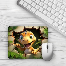 3d Sarı Dinozor Orman Tasarım Baskılı 18x22 Cm Mouse Pad