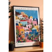 Santorini Yunanistan Çerçeveli Tablo Seyahat Severlere Salon Ve Ofis İçin Estetik Duvar Dekoru Travel Flower Market