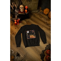 Magors Stıl-x Happy Halloween - Cadılar Bayramı Baskılı Unısex Çocuk Sweatshırt Siyah-8