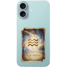 Apple Uyumlu iPhone 16 Plus İle  Burç Kartları Kova Tasarımlı Şeffaf Silikon Kılıf Şeffaf