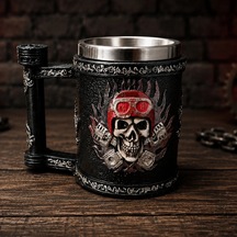 Lb Kuru Kafa Motorcu Tasarımlı Metal Kupa Bardak Çok Renkli