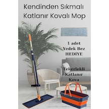 Kendinden Sıkmalı Katlanır Kovalı Lüks Mop Seti Yedek Bez