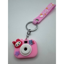 Pembe Silikon Kamera Tasarımlı Kuromi Karakter Figürlü Anahtarlık Pretty Good Askılı