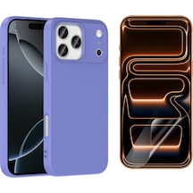 Apple Uyumlu iPhone 17 Pro Max Içi Kadife Lansman Kılıf Ve Mat Seramik Tam Kaplayan Ekran Koruyucu Lila