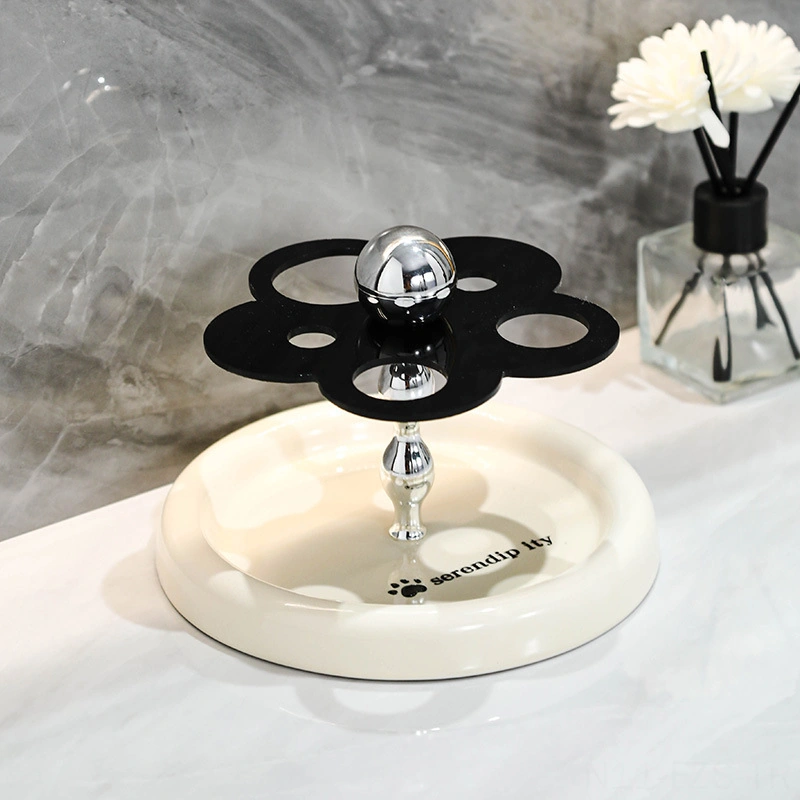 Fosenze Seramik Diş Fırçası Tutucu, Elektrikli Diş Fırçası Ve Parfüm Aletleri İçin Mükemmel Depolama, Hafif Ve Dayanıklı, Banyo Dekoru İçin Zengin Tasarım Süt Beyaz Tabanlı Çiçek Desenli Diğer