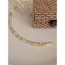 Kuyumcu Model Geometrik Full Taşlı Çelik Bileklik Gold - Gümüş