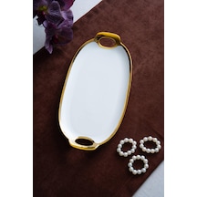 Acar Arven Oval Gold Sunum Tepsisi - 33 Cm Beyaz