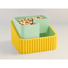 3d Baskı Fıstık Kasesi - Çift Hazneli Kabuk Ayırıcı Sunum Kasesi - Sarı Mint Çok Renkli
