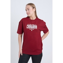 Kadın Oversize Baskılı T-shirt Bordo California Bordo