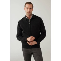 Erkek Regular Fit İçi Astarlı Fermuarlı Triko Hırka Füme