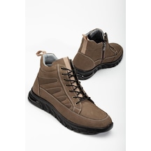 Hakiki Deri Nubuk Erkek Bot Vizon Elastik Bağcıklı Yan Baskılı-3475 Vizon