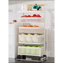 5 Katlı Metal Beyaz Yana Açılır Sebze Meyve Sepeti Patates Soğan Sepeti Sebzelik Tekerlekli 1096-cn Beyaz