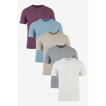 Buratti Pamuklu Regular Fit Bisiklet Yaka 5'li Paket T Shirt Erkek T Shirt 59020204s5 Mürdüm-kül-mavi-açık Gri-ekru