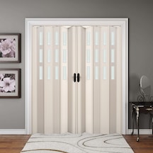 Faran Dekorasyon 170 x 215 Beyaz Renk Camlı Çift Açılım Pvc Akordiyon Katlanır Kapı - FRNAKMODEL-153