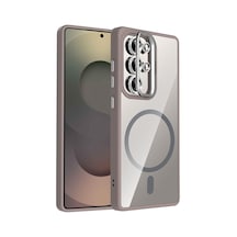 Samsung Uyumlu GalaxyS25 Ultra Kılıf Kamera Standlı Magsafe Destekli Şeffaf Arka Yüz Silikon Celikaksesuar Gri