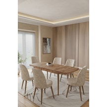 Toce Home Kuf Serisi 80x130 Açılabilir Masa Yemek Odası Takımı, Mutfak Takımı 6 Adet Sandalye Bej