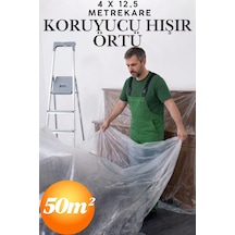 4x12 Metre 50m² Pratik Hışır Branda Örtü Ev Ofis Boya Badana İnşaat Tadilat Temizlik Naylonu Parke Zemin Mobilya Eşya Toz Kir Nem Koruyucu Kalın Ambalaj Naylon Branda Taşınma Örtüsü Zemin Koruyucu Beyaz Beyaz