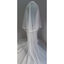Suzanna Moda Saten Biyeli Çift Kat Taraklı Hayal Tül Gelin Duvağı 2.50 Cm Uzun Kat - 85cm Kısa Kat Kırık Beyaz