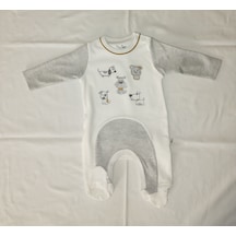 Egişbaby Hayvan Nakışlı Bebek Tulum Beyaz - Gri