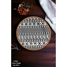 Mona 6 Kişilik Siyah Desenli Porselen Pasta Tatlı Tabağı Seti - 20cm