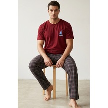 Siyah İnci Örme Kısa Kollu Pijama Takım 8006 Bordo