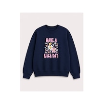 Herkesemoda Emoji Çiçekler Baskılı 2 İplik Şardonlu Bisiklet Yaka Sweatshirt Kahverengi