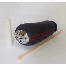 Renault Clio 4 2012 Sonrası Vites Topuzu Siyah Deri Kırmızı Diki